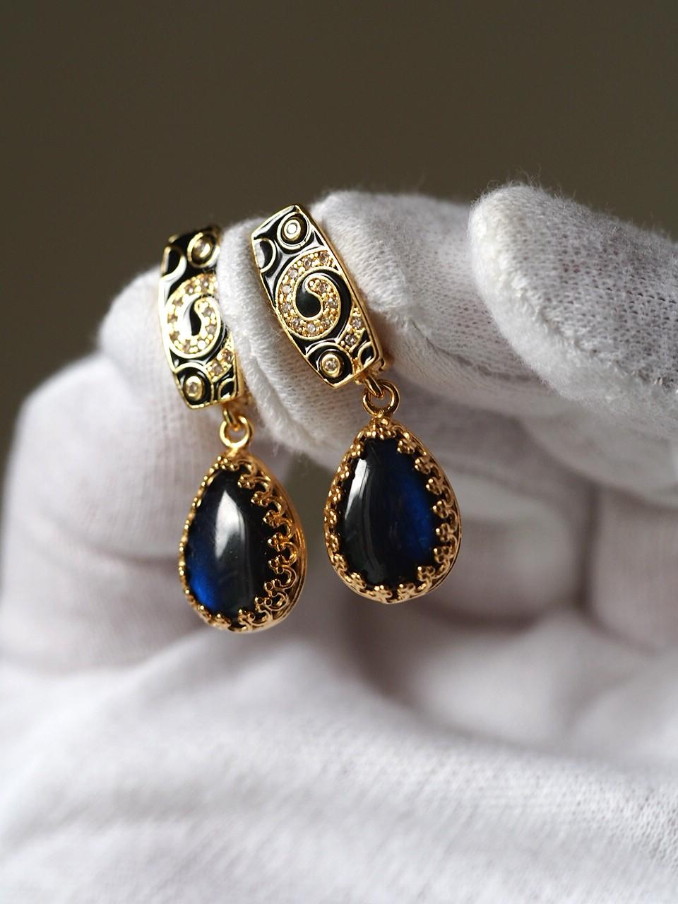 ブラックラブラドライト14 ティアドロップ All K14gf製クラッシックフープピアス1枚目の画像