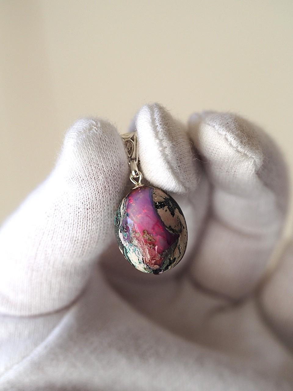 Galaxyオパール18 S925アンティークシルバーデザインバチカンペンダントトップ❀ No B31枚目の画像